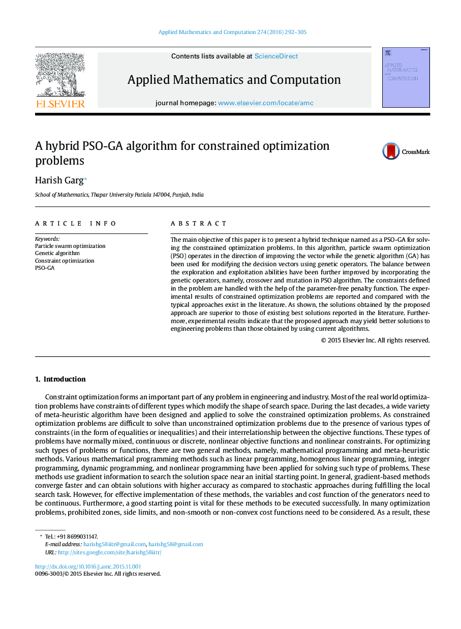 A hybrid PSO-GA algorithm for constrained optimization problems