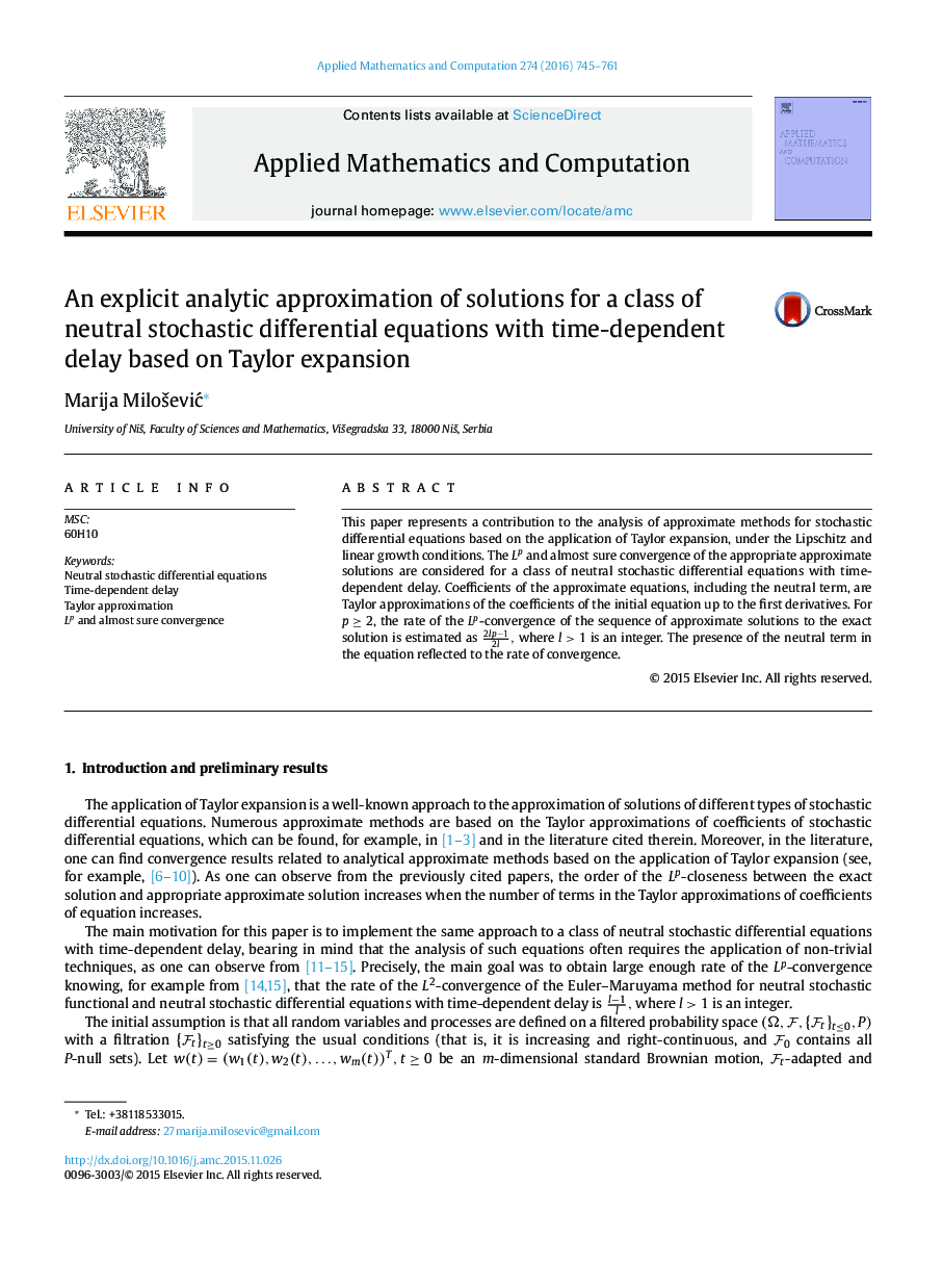 An explicit analytic approximation of solutions for a class of neutral stochastic differential equations with time-dependent delay based on Taylor expansion