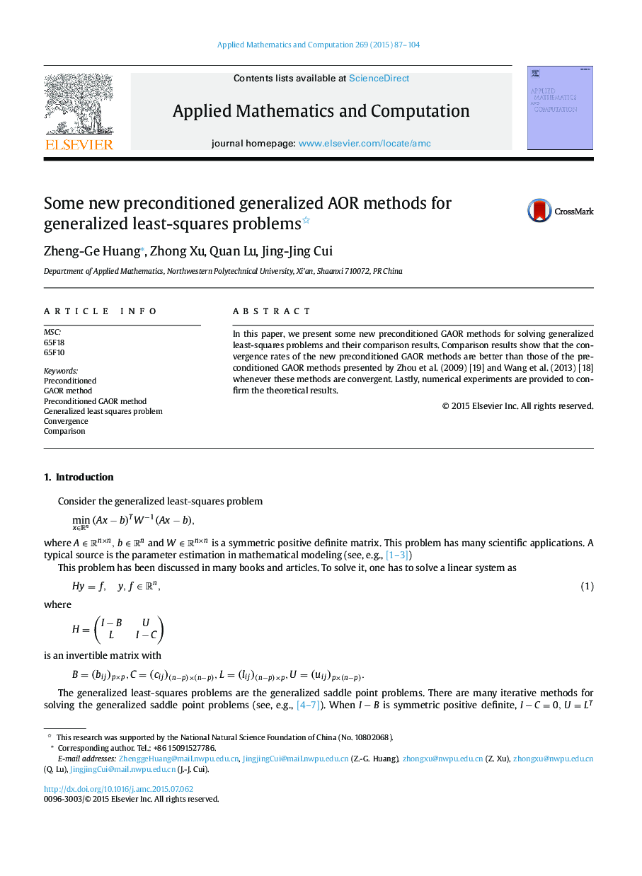 Some new preconditioned generalized AOR methods for generalized least-squares problems