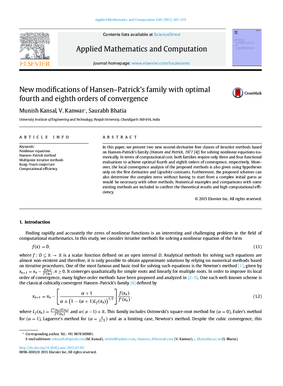 New modifications of Hansen-Patrick's family with optimal fourth and eighth orders of convergence