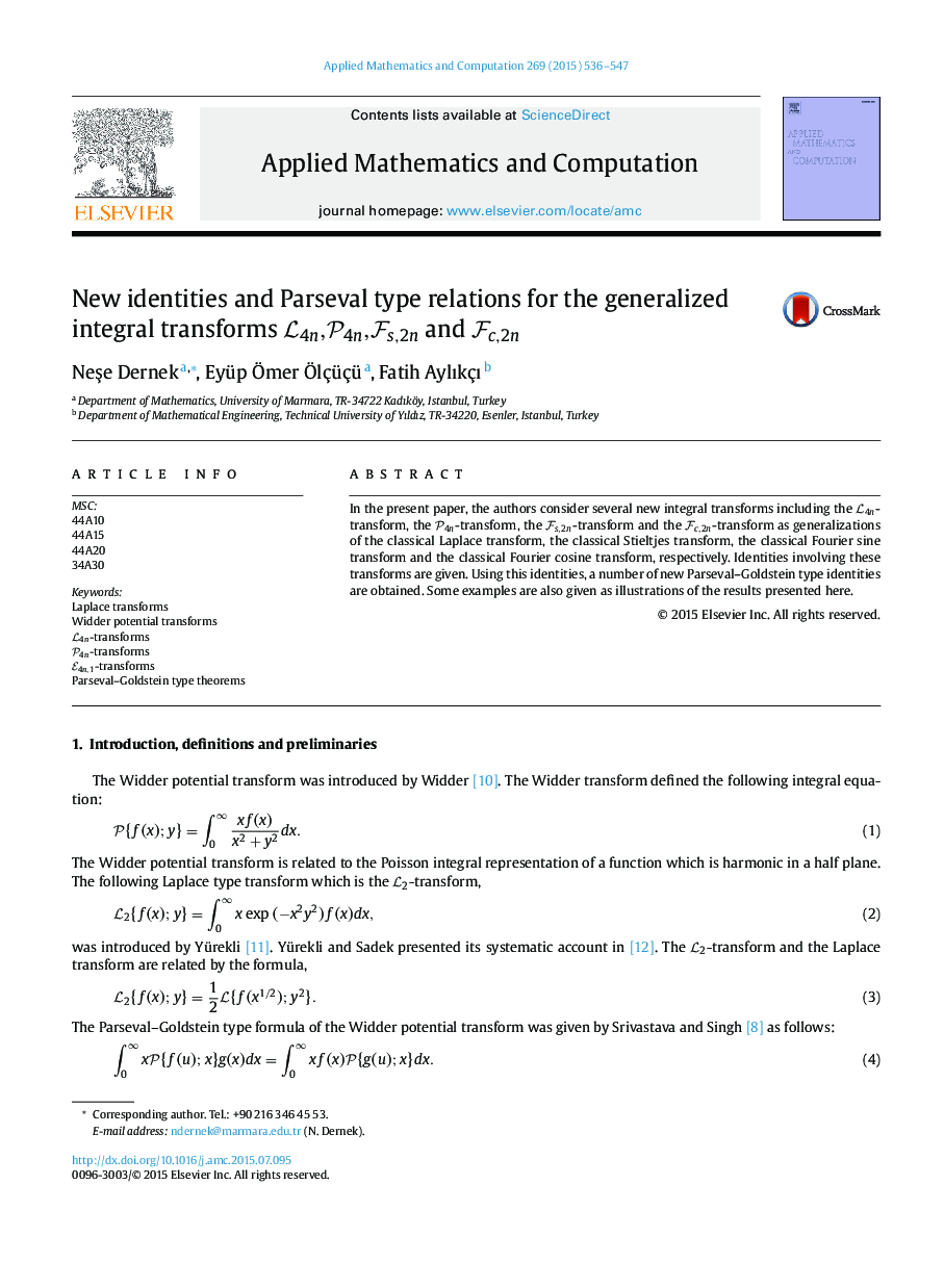 New identities and Parseval type relations for the generalized integral transforms L4n,P4n,Fs,2n and Fc,2n