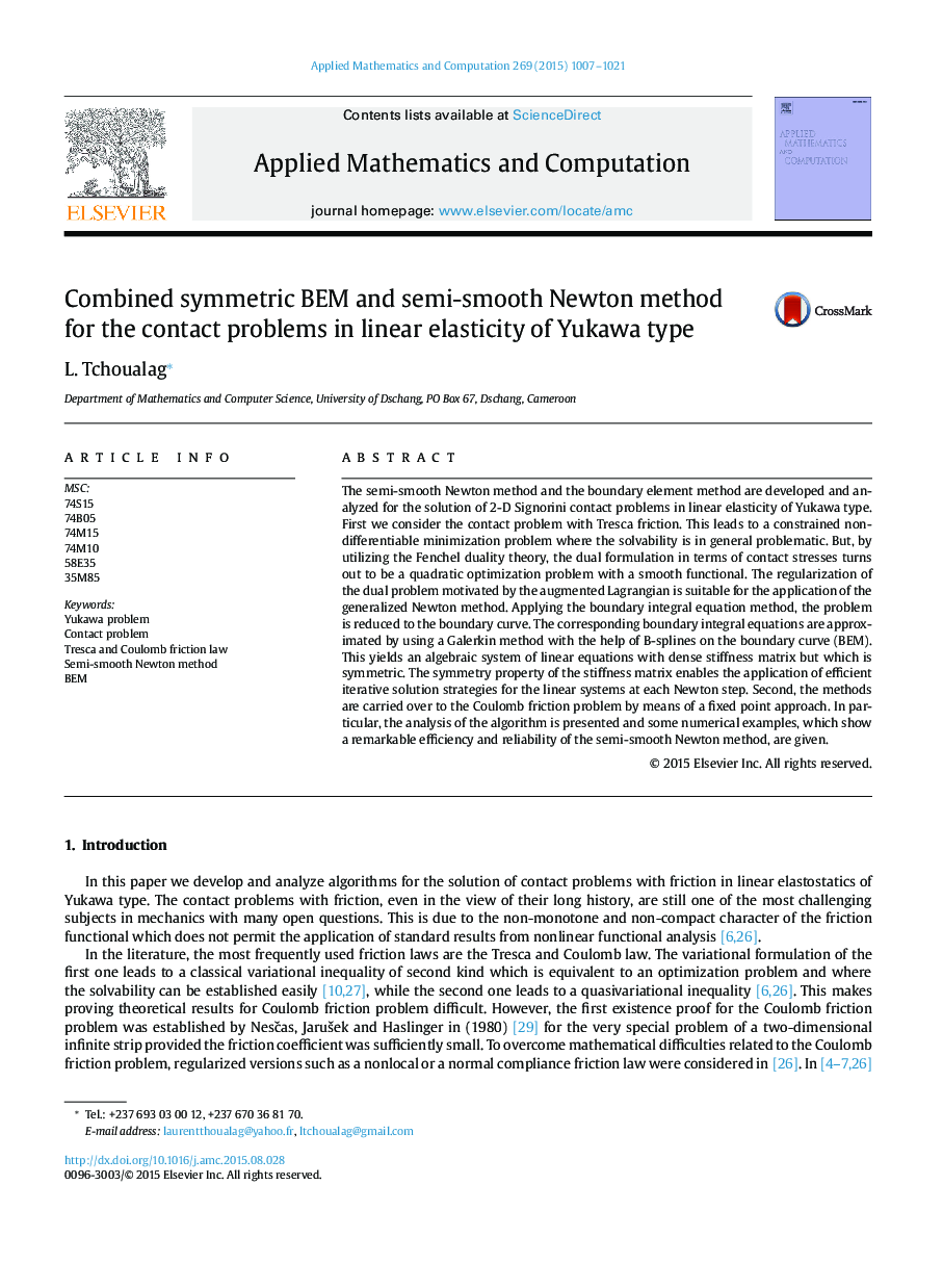 Combined symmetric BEM and semi-smooth Newton method for the contact problems in linear elasticity of Yukawa type