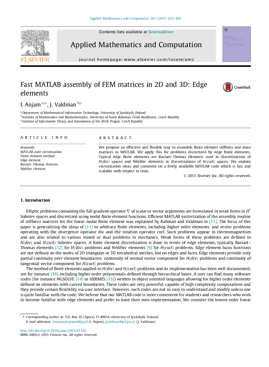 Fast MATLAB assembly of FEM matrices in 2D and 3D: Edge elements