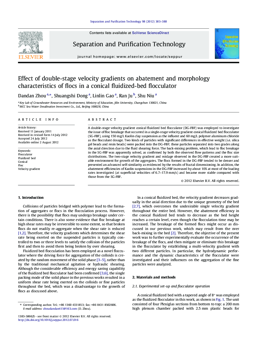 Effect of double-stage velocity gradients on abatement and morphology characteristics of flocs in a conical fluidized-bed flocculator