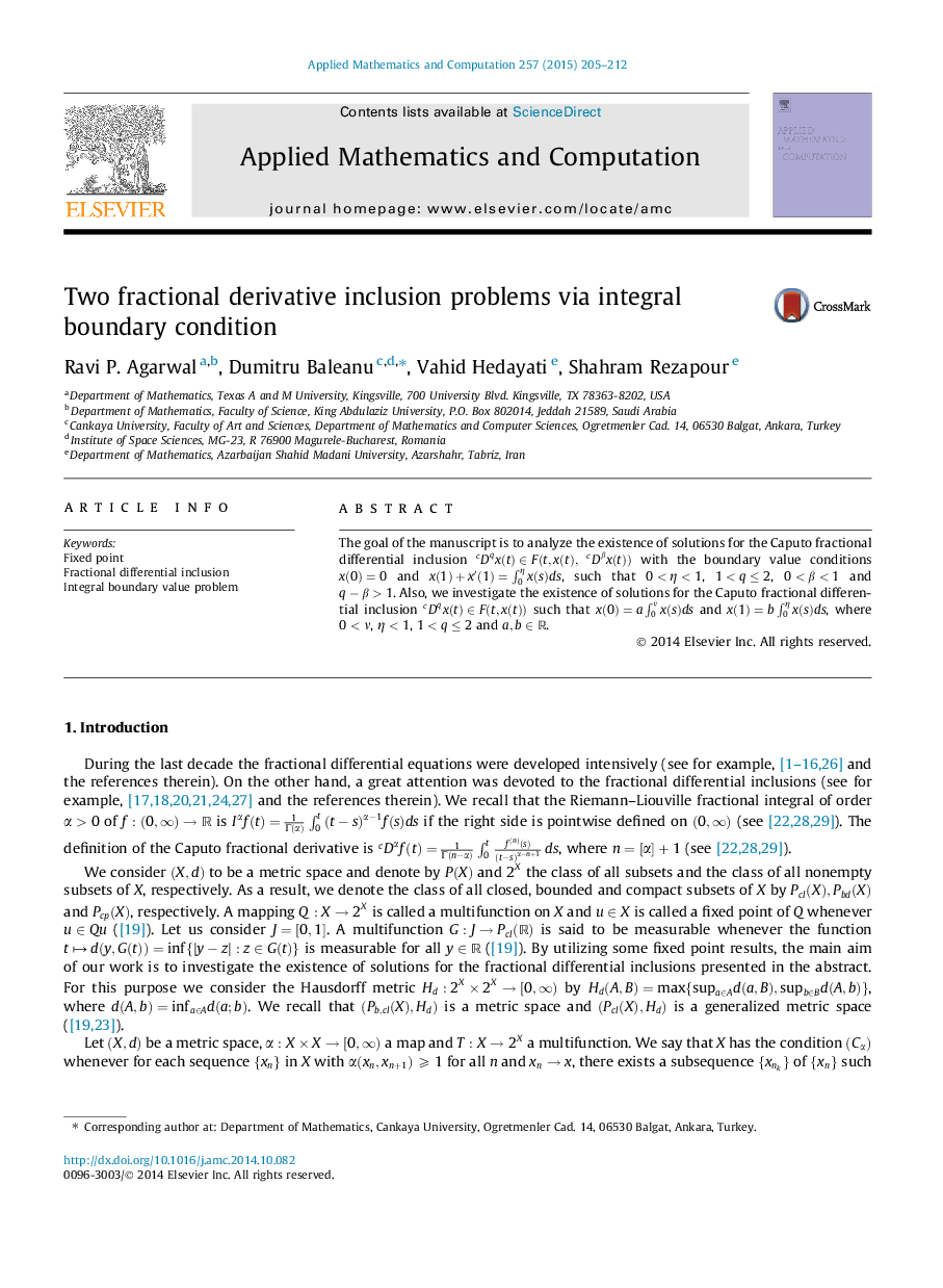 Two fractional derivative inclusion problems via integral boundary condition