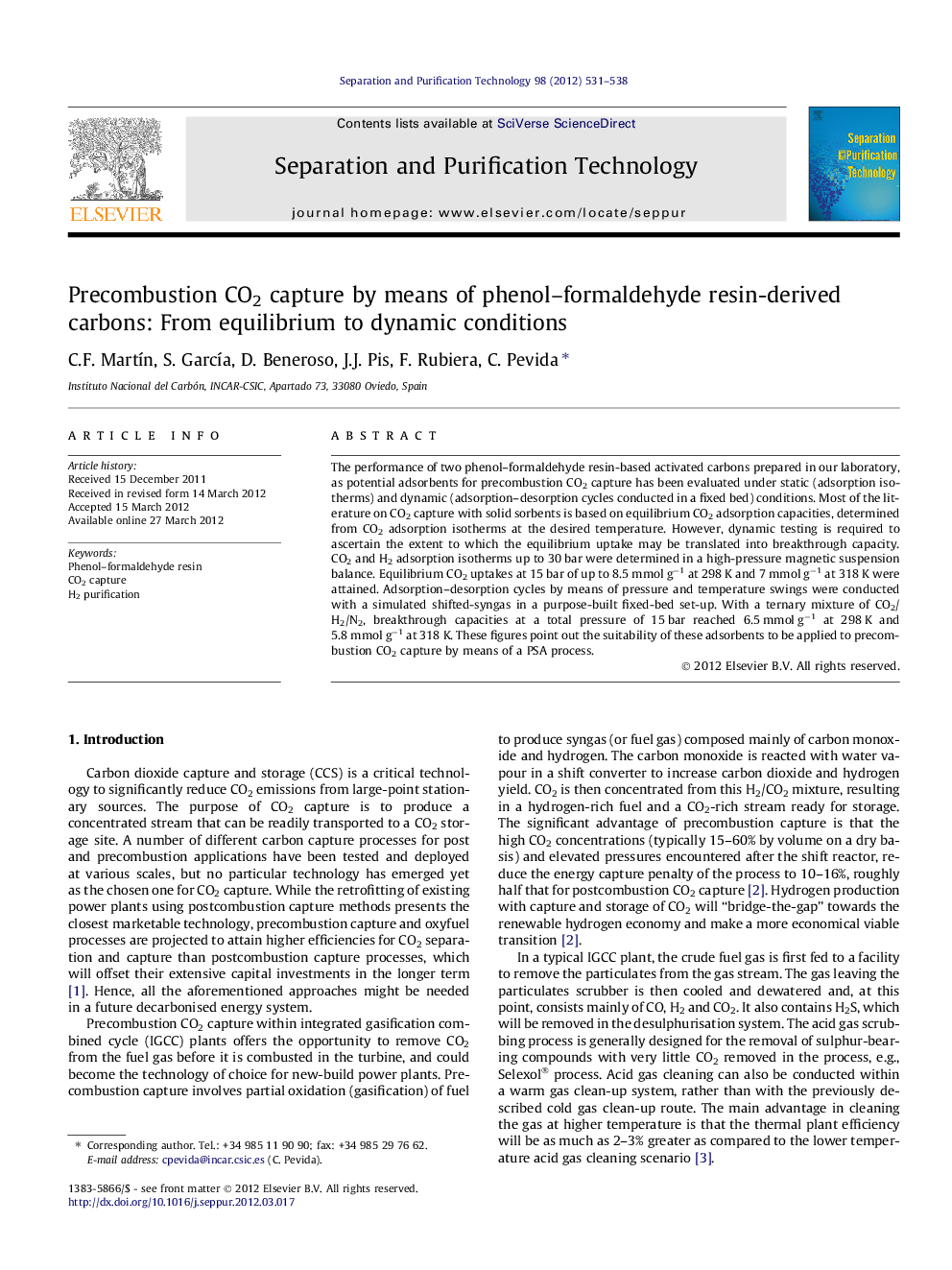 Precombustion CO2 capture by means of phenol-formaldehyde resin-derived carbons: From equilibrium to dynamic conditions