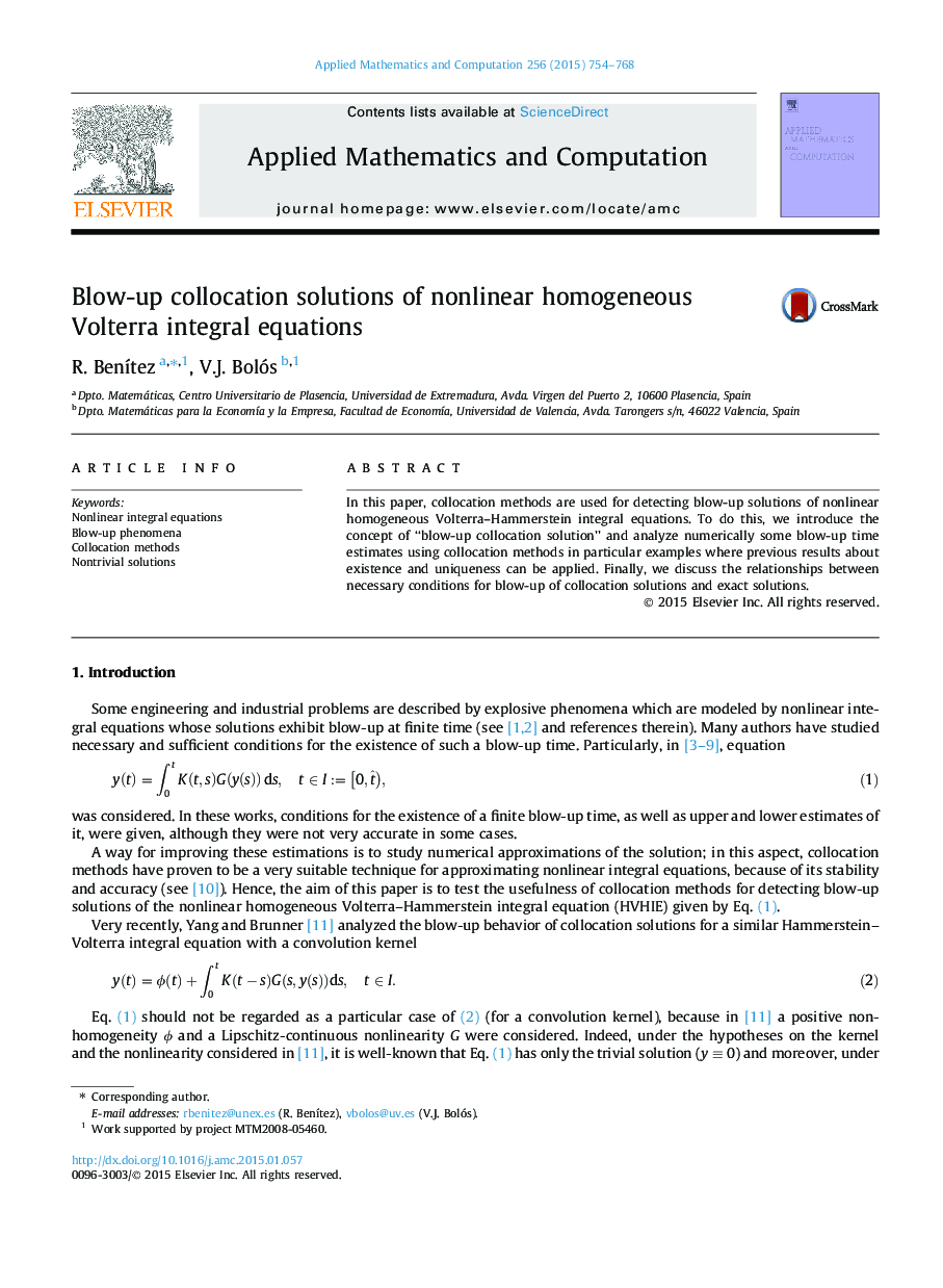 Blow-up collocation solutions of nonlinear homogeneous Volterra integral equations