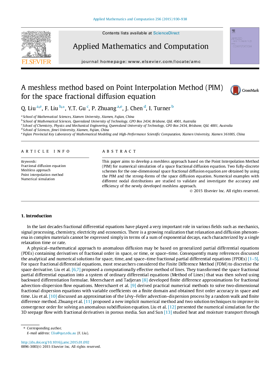 A meshless method based on Point Interpolation Method (PIM) for the space fractional diffusion equation