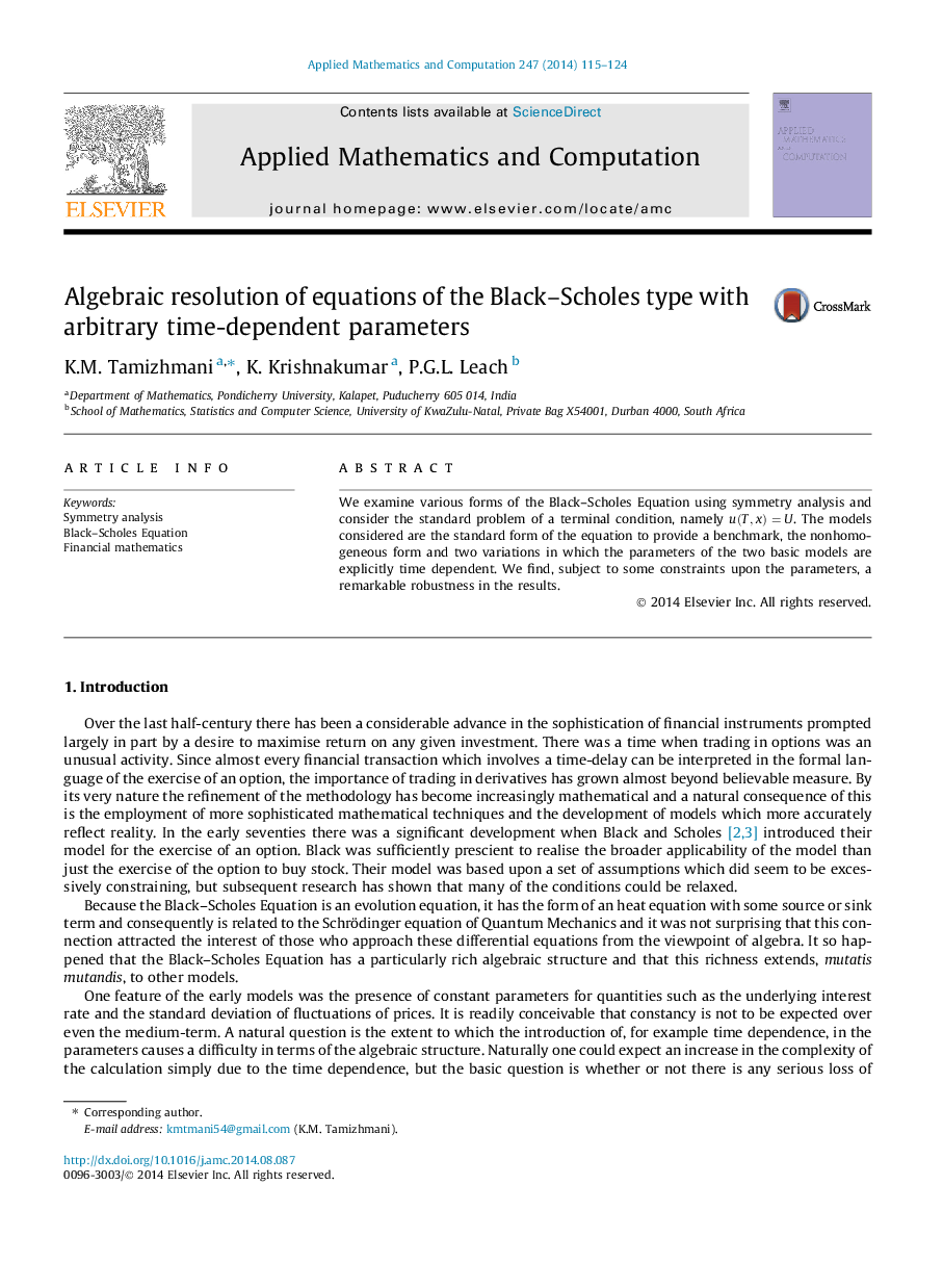 Algebraic resolution of equations of the Black-Scholes type with arbitrary time-dependent parameters