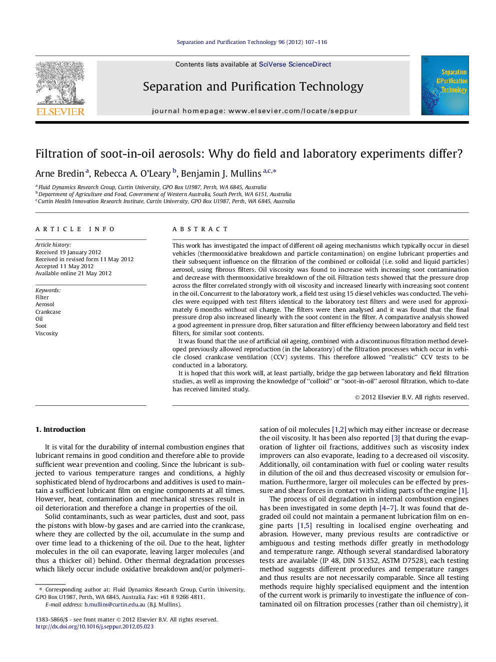 Filtration of soot-in-oil aerosols: Why do field and laboratory experiments differ?