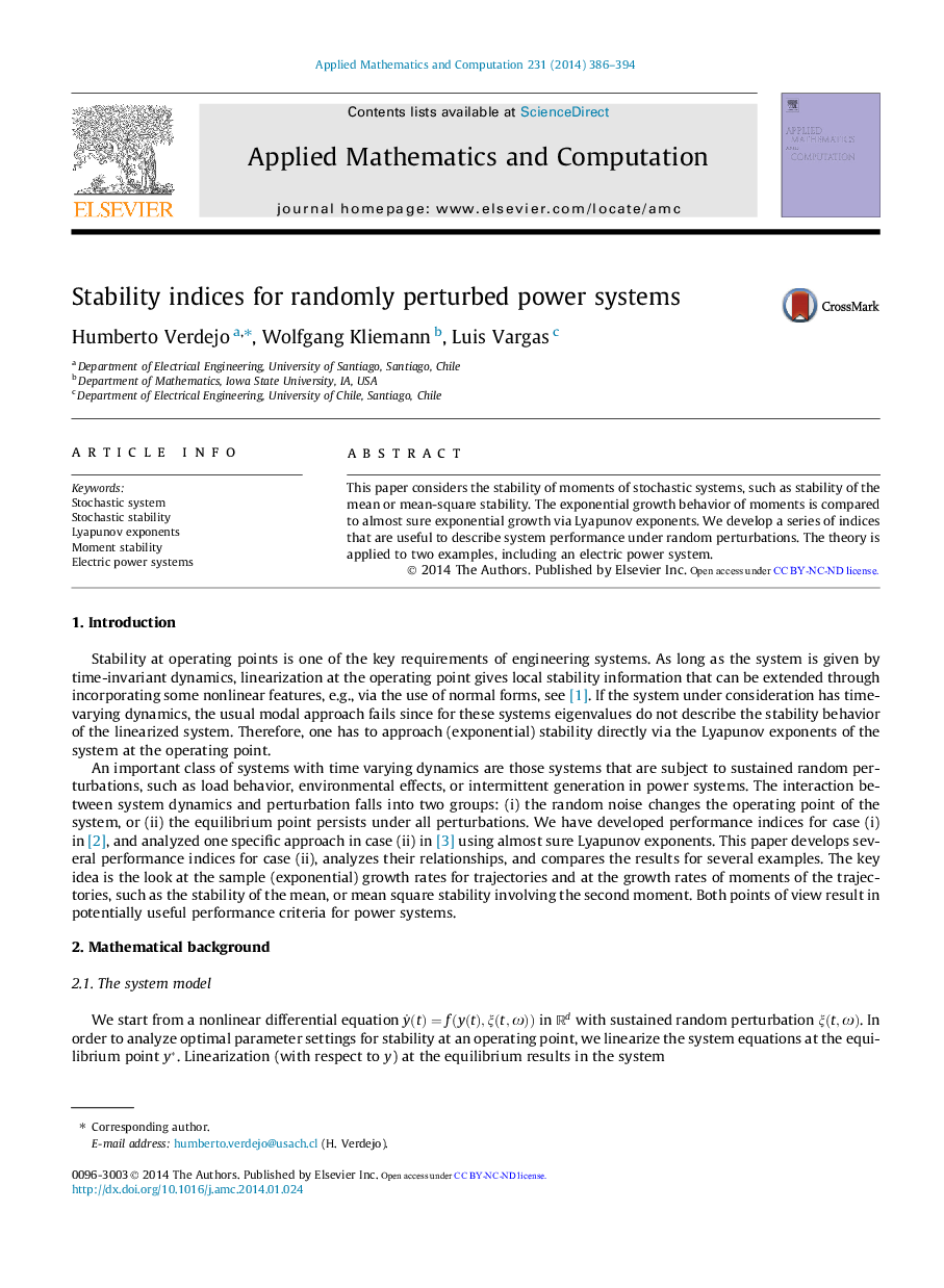 Stability indices for randomly perturbed power systems