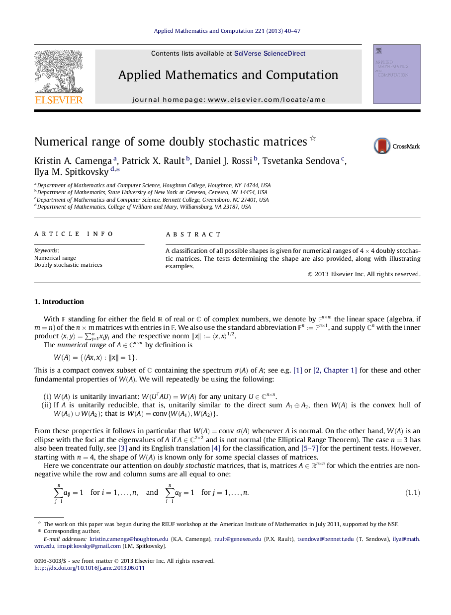 Numerical range of some doubly stochastic matrices