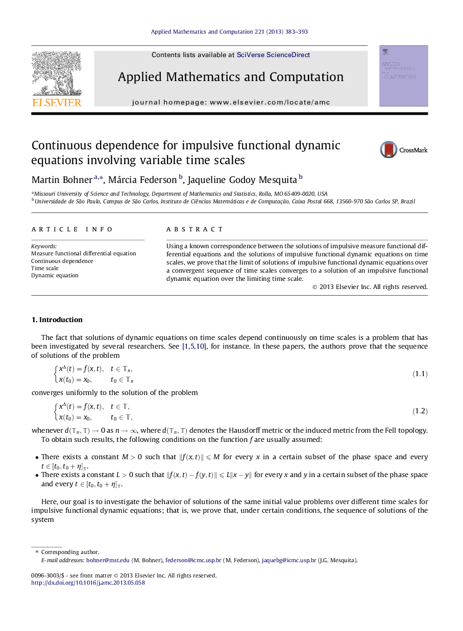 Continuous dependence for impulsive functional dynamic equations involving variable time scales