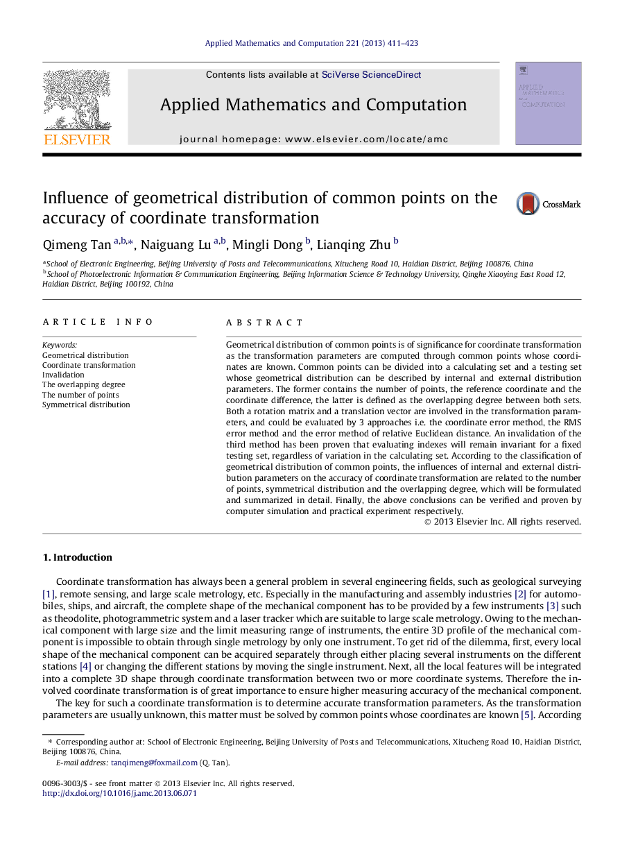 Influence of geometrical distribution of common points on the accuracy of coordinate transformation