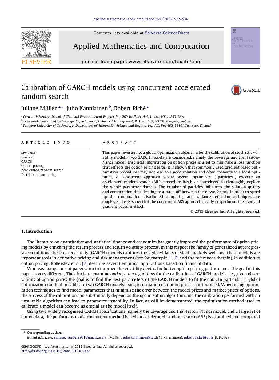 Calibration of GARCH models using concurrent accelerated random search