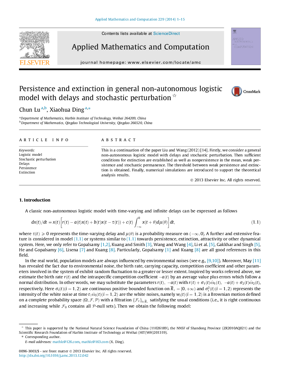 Persistence and extinction in general non-autonomous logistic model with delays and stochastic perturbation