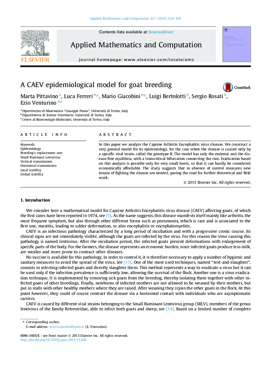 A CAEV epidemiological model for goat breeding