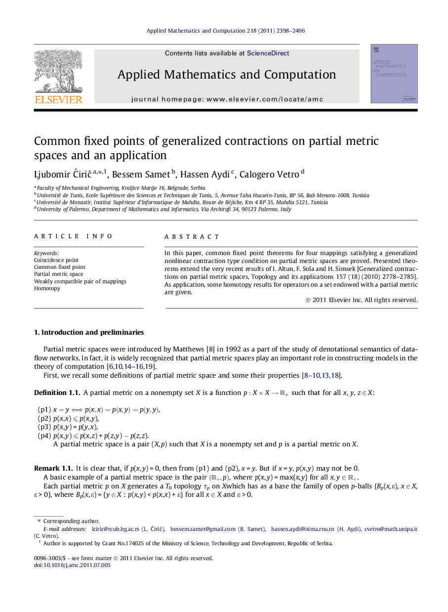 Common fixed points of generalized contractions on partial metric spaces and an application