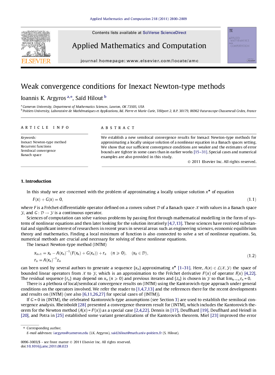 Weak convergence conditions for Inexact Newton-type methods