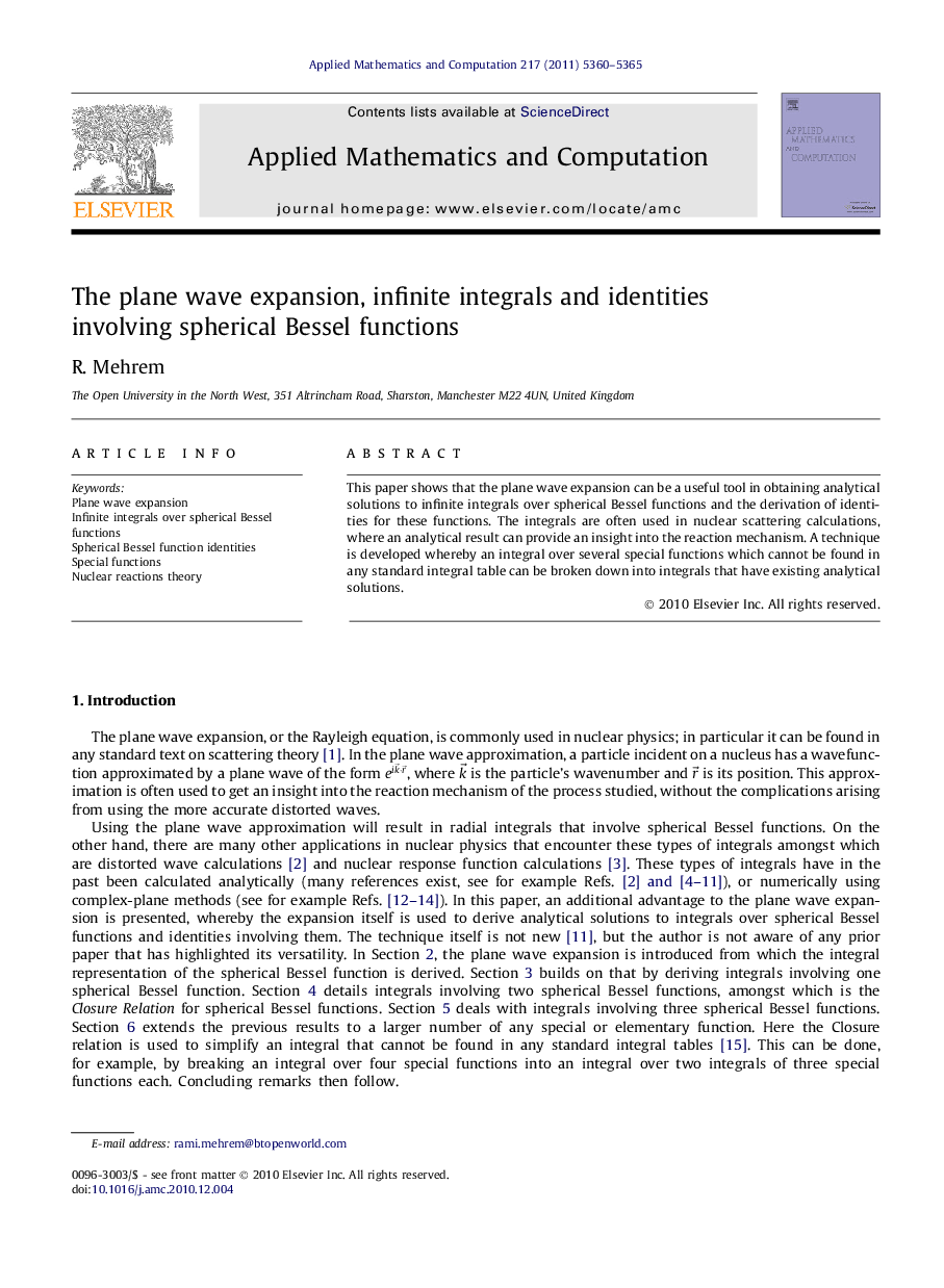 The plane wave expansion, infinite integrals and identities involving spherical Bessel functions