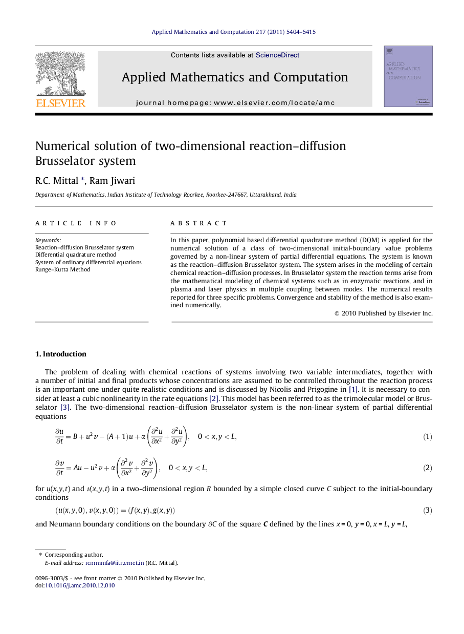 Numerical solution of two-dimensional reaction-diffusion Brusselator system