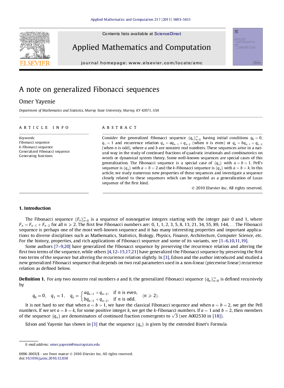 A note on generalized Fibonacci sequences