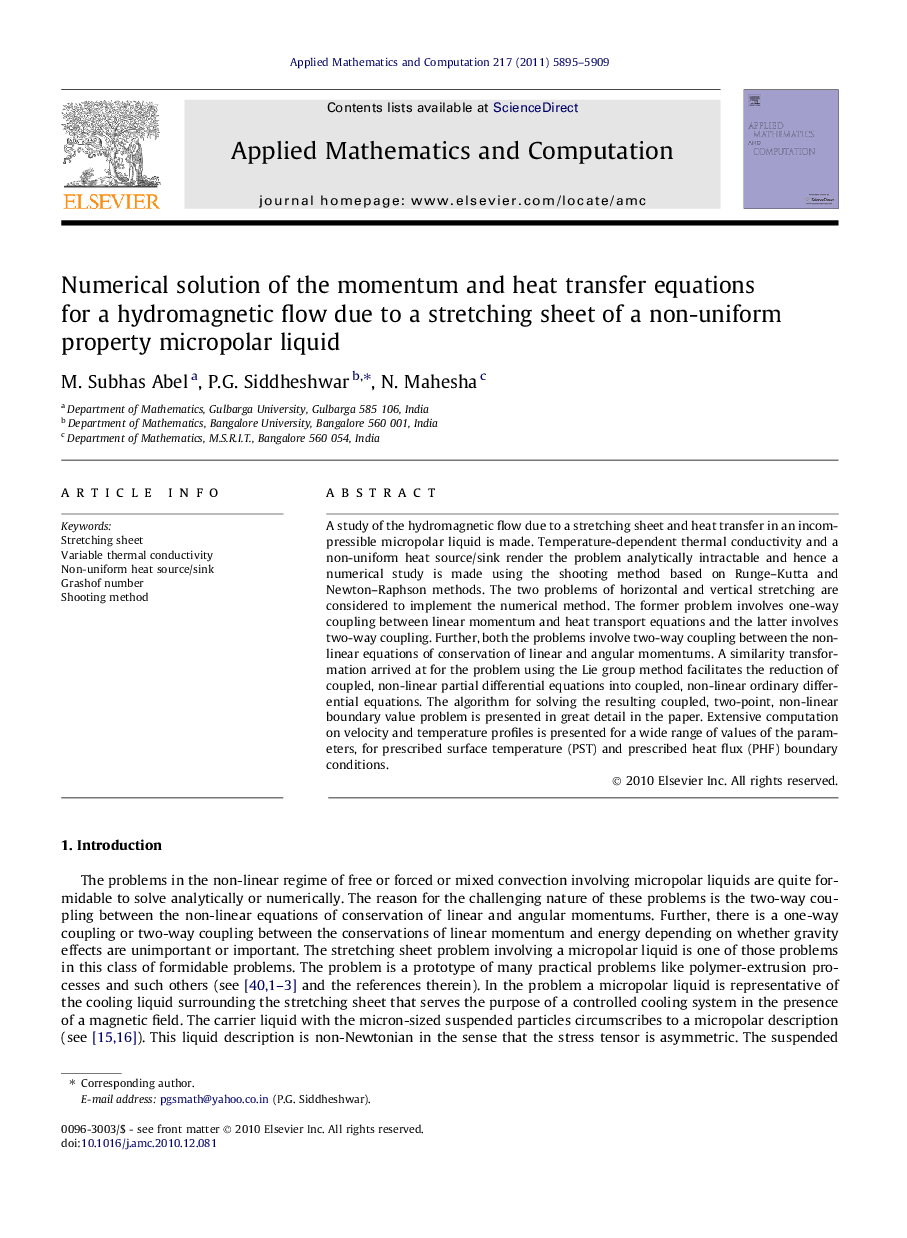 Numerical solution of the momentum and heat transfer equations for a hydromagnetic flow due to a stretching sheet of a non-uniform property micropolar liquid