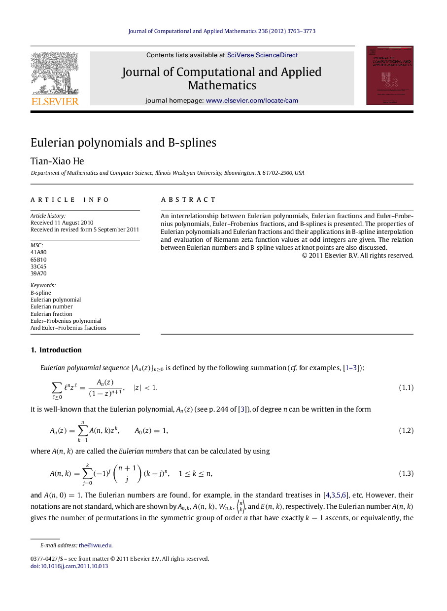 Eulerian polynomials and B-splines