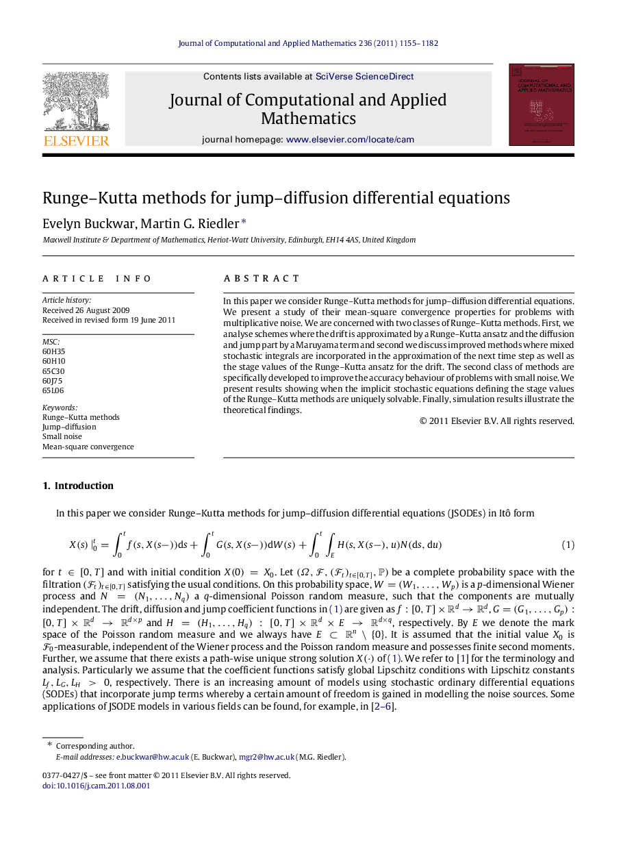 Runge-Kutta methods for jump-diffusion differential equations