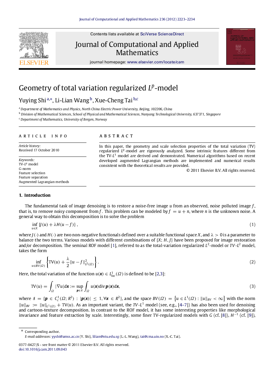 Geometry of total variation regularized Lp-model