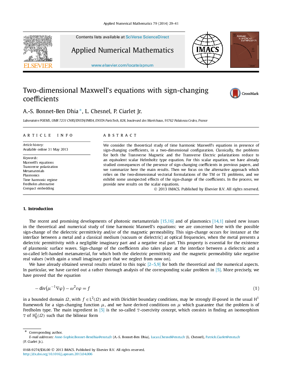 Two-dimensional Maxwell's equations with sign-changing coefficients