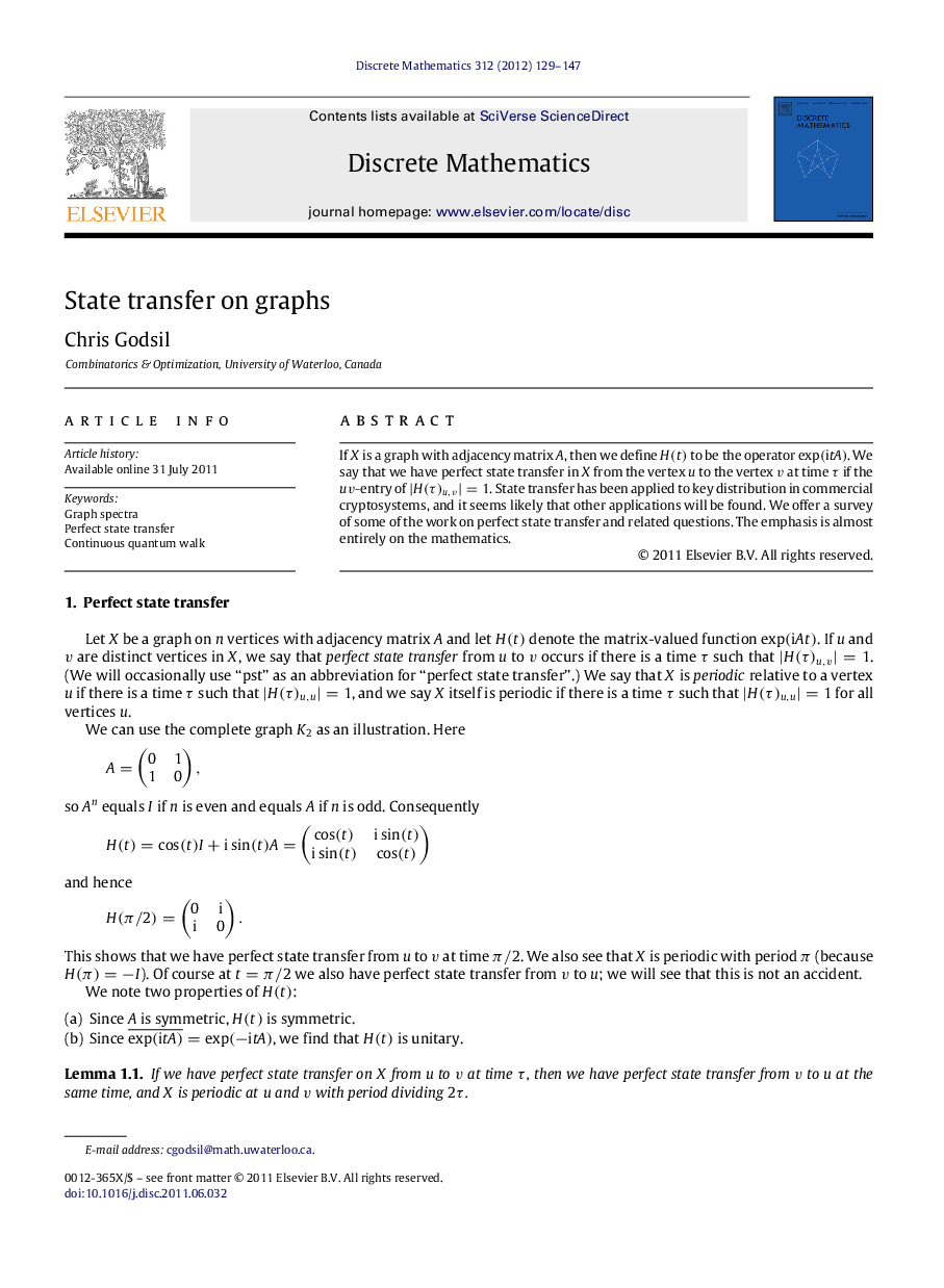 State transfer on graphs