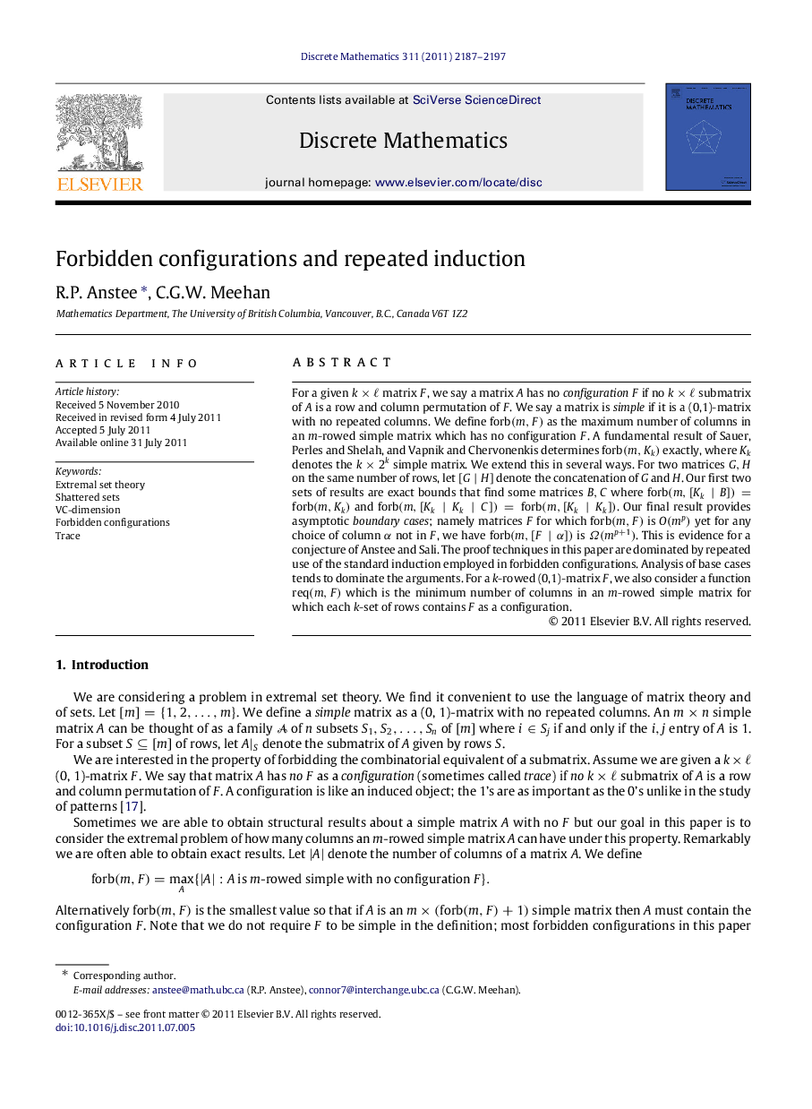 Forbidden configurations and repeated induction