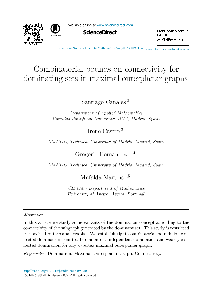 Combinatorial bounds on connectivity for dominating sets in maximal outerplanar graphs