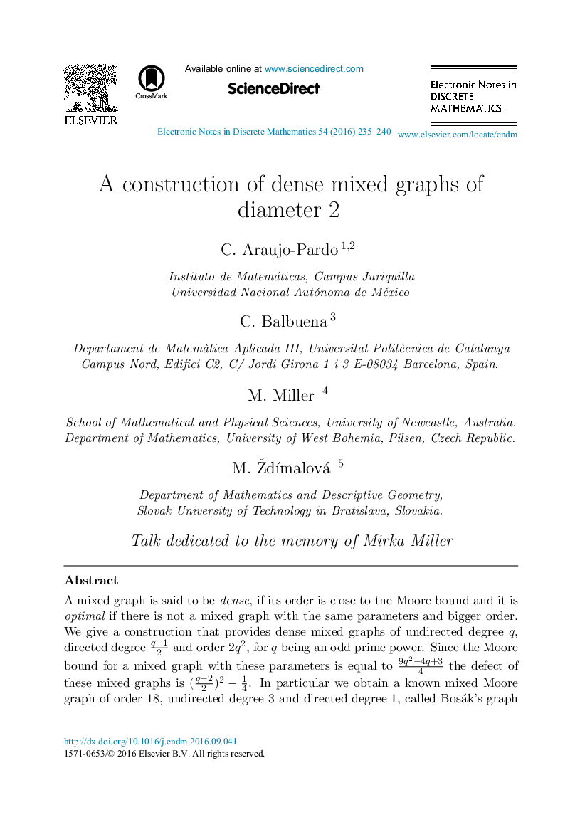 A construction of dense mixed graphs of diameter 2