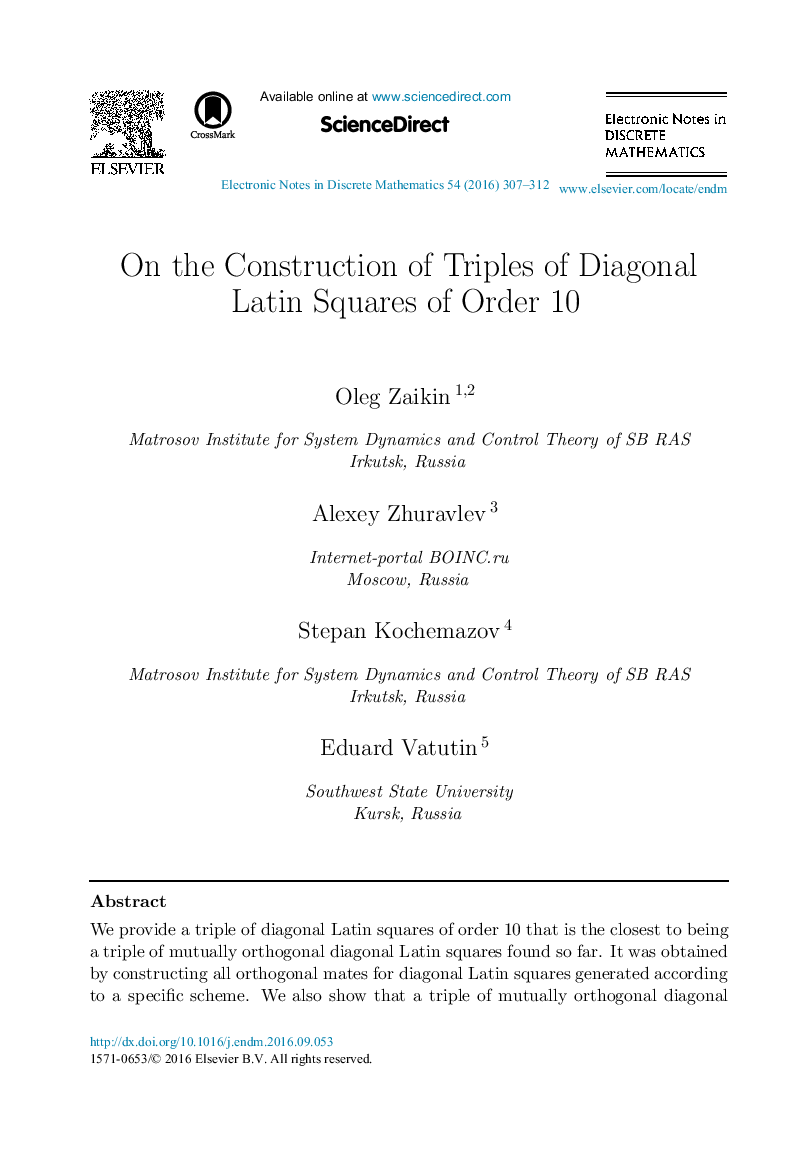 On the Construction of Triples of Diagonal Latin Squares of Order 10