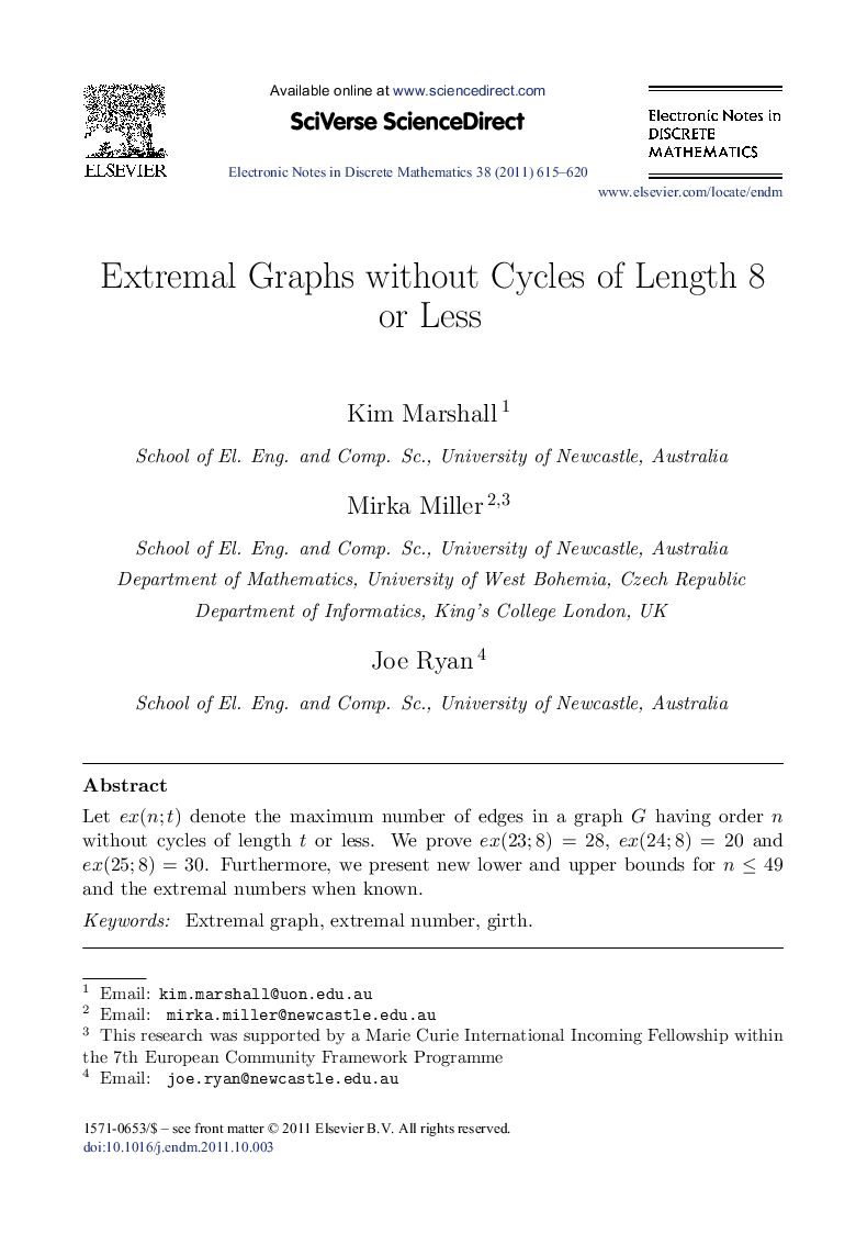 Extremal Graphs without Cycles of Length 8 or Less