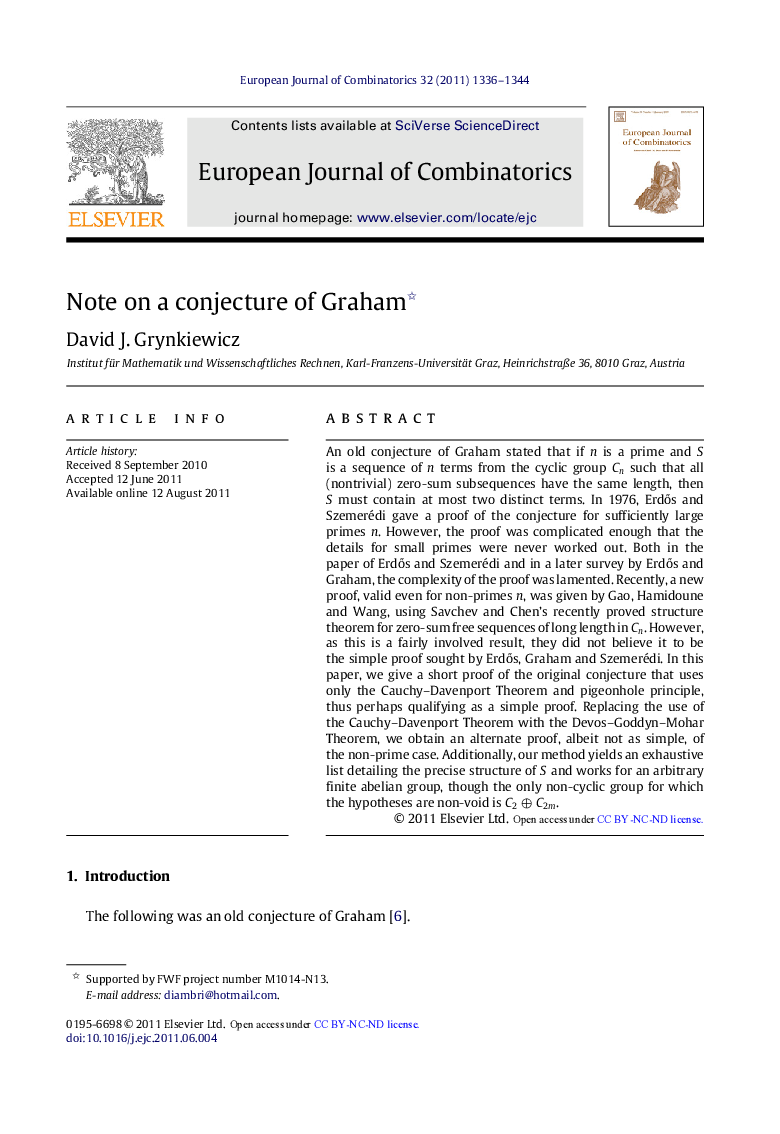 Note on a conjecture of Graham