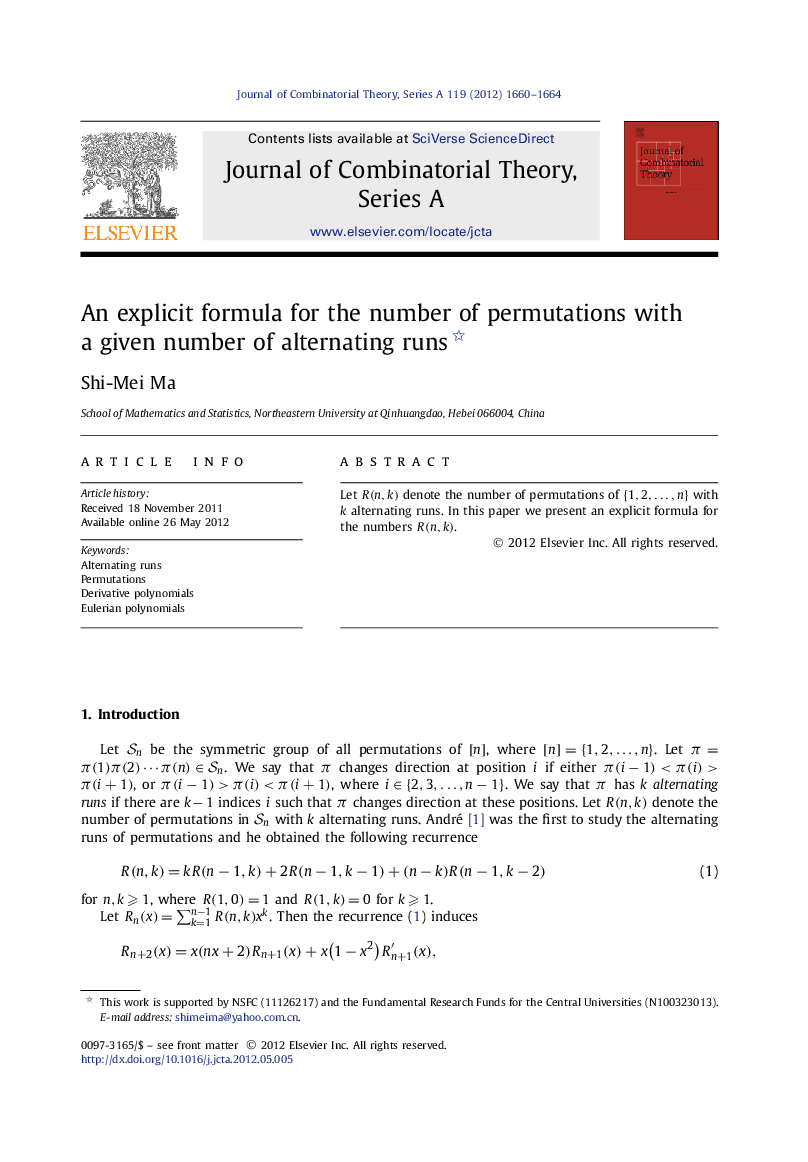 An explicit formula for the number of permutations with a given number of alternating runs