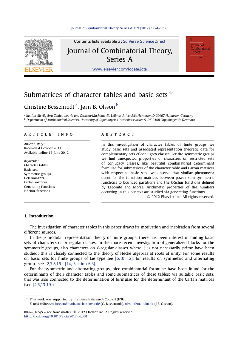 Submatrices of character tables and basic sets