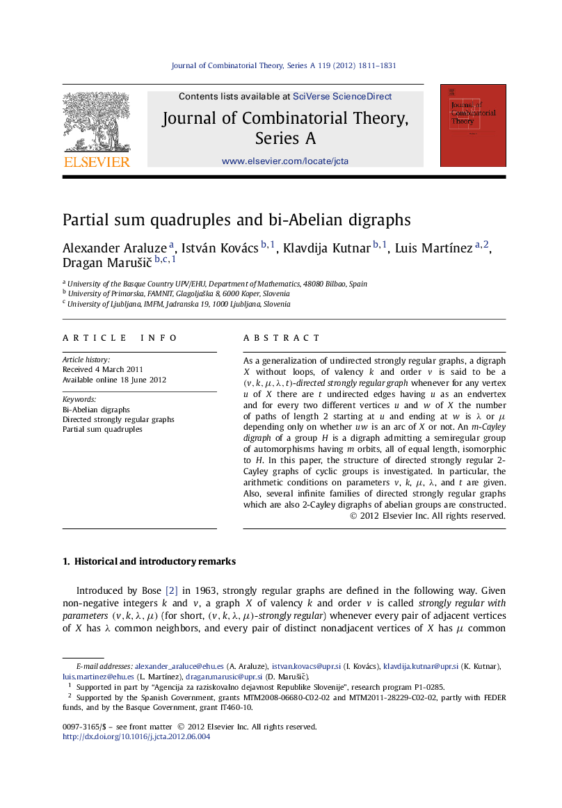 Partial sum quadruples and bi-Abelian digraphs