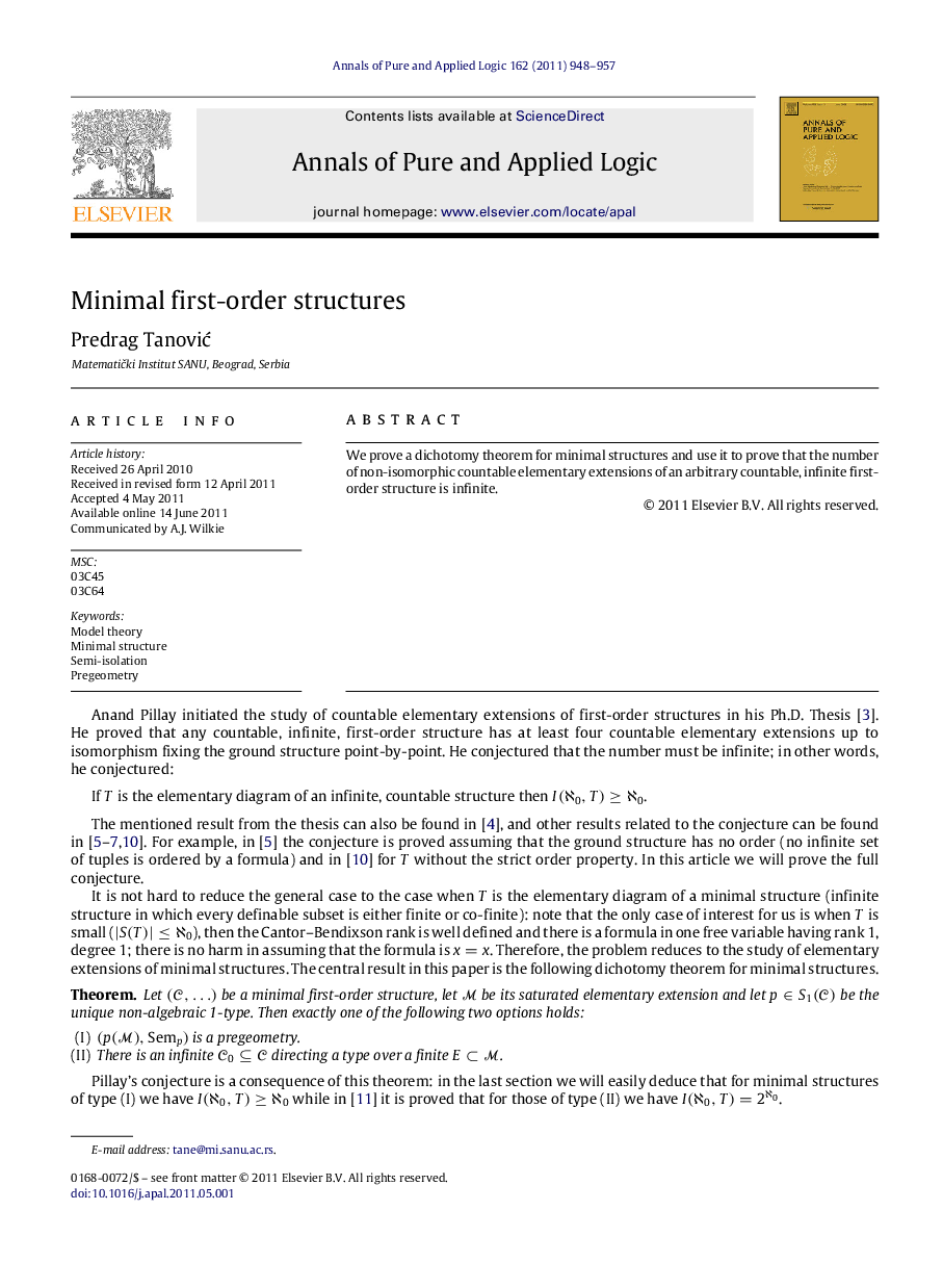 Minimal first-order structures