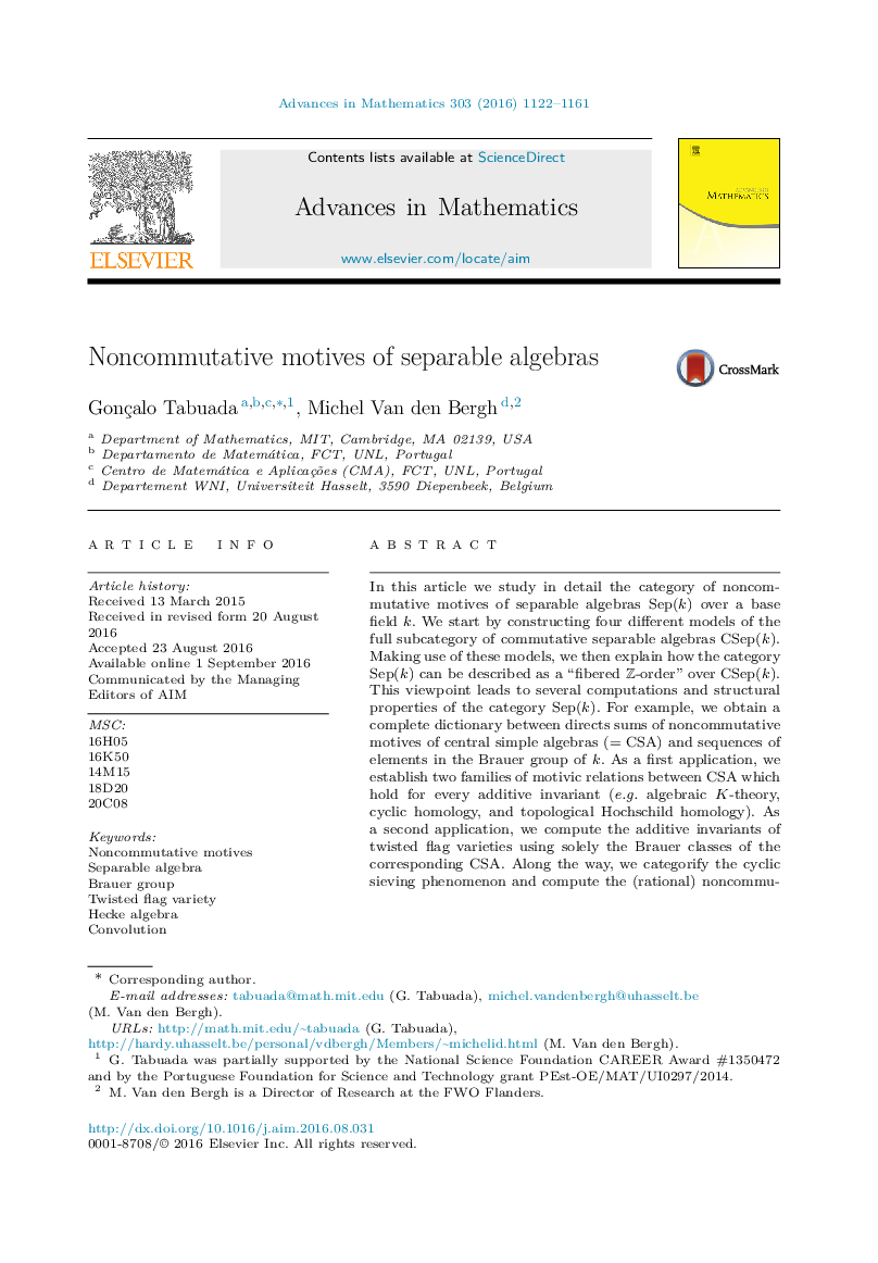 Noncommutative motives of separable algebras