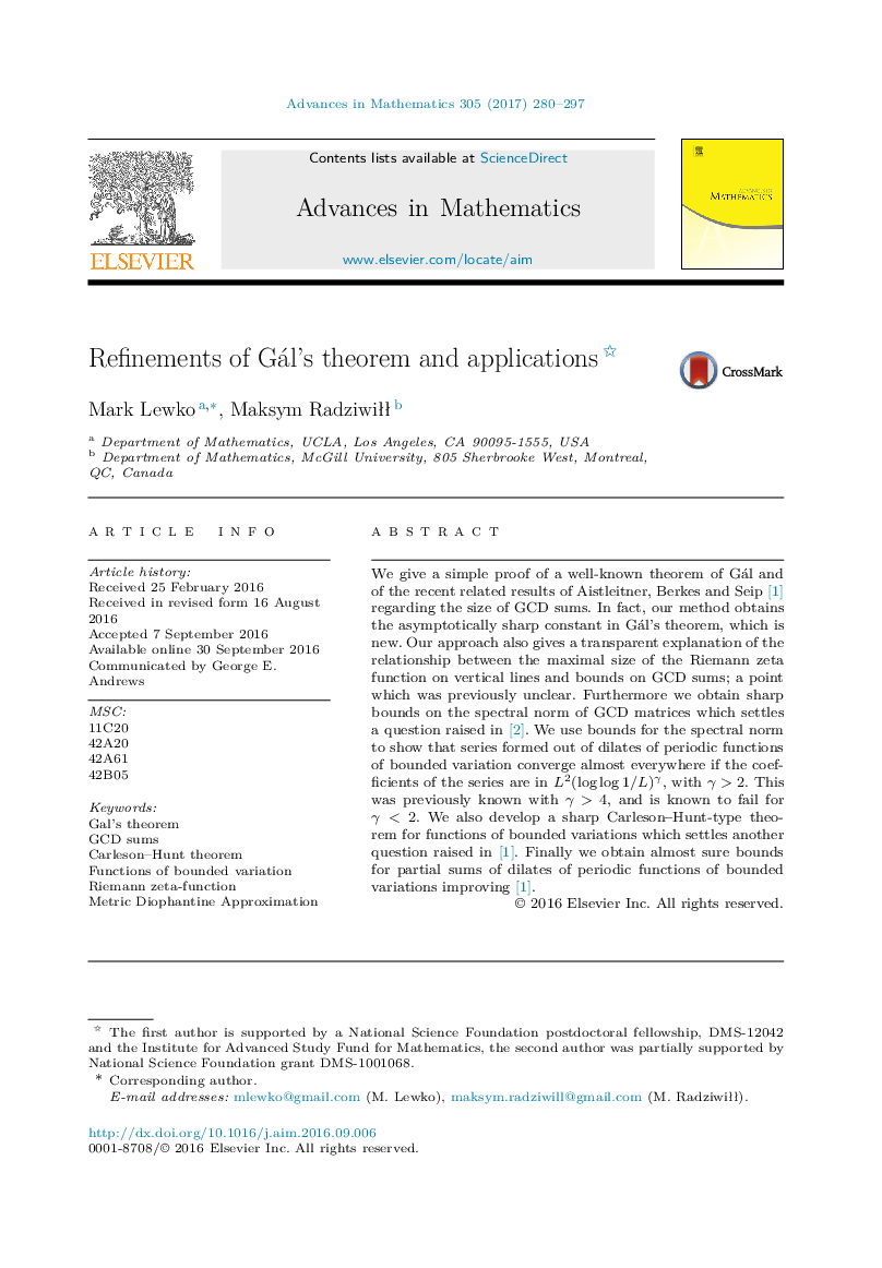 Refinements of Gál's theorem and applications