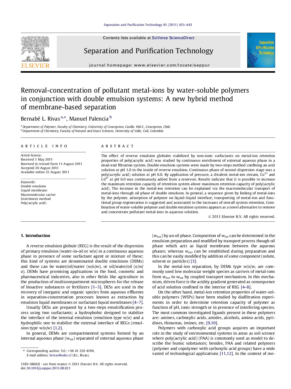 Removal-concentration of pollutant metal-ions by water-soluble polymers in conjunction with double emulsion systems: A new hybrid method of membrane-based separation