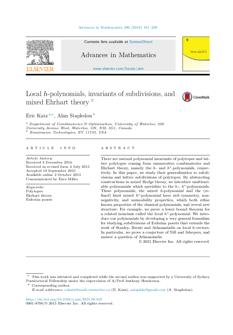 Local h-polynomials, invariants of subdivisions, and mixed Ehrhart theory