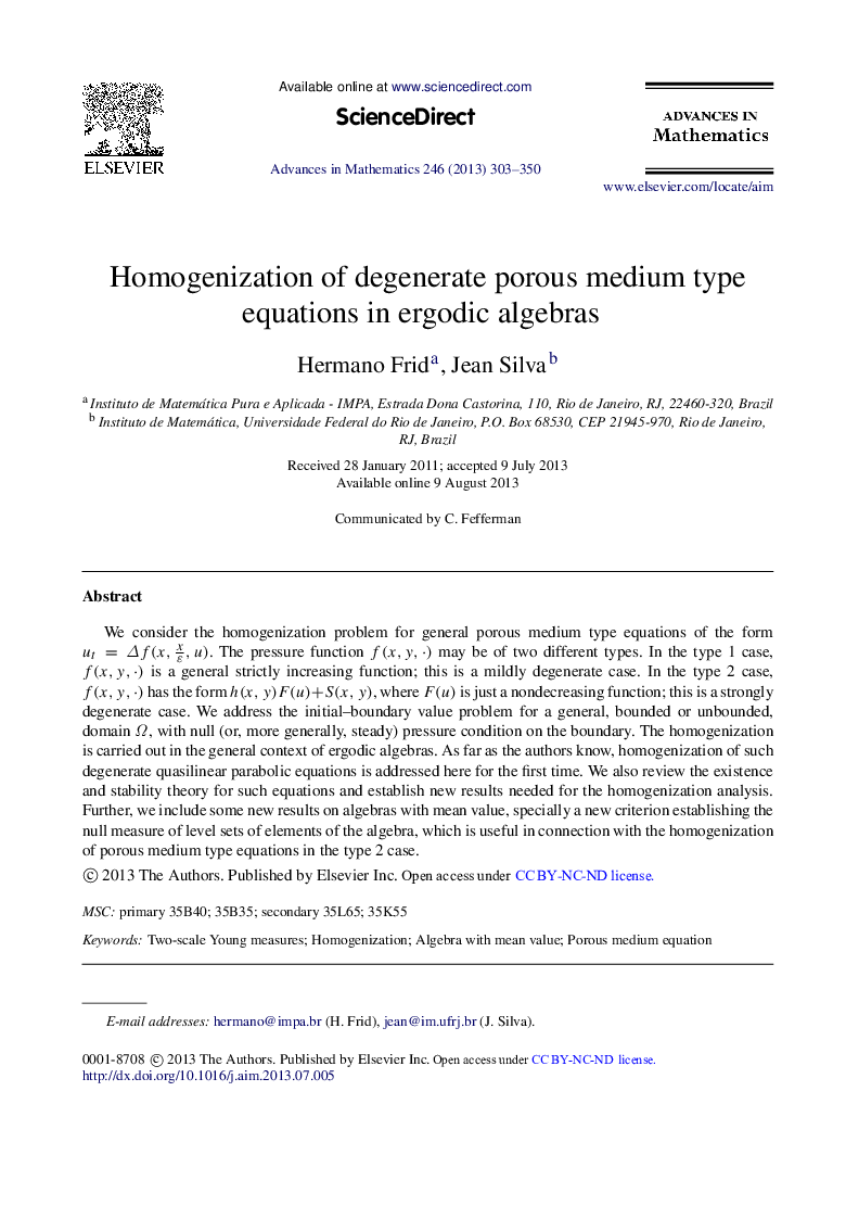 Homogenization of degenerate porous medium type equations in ergodic algebras