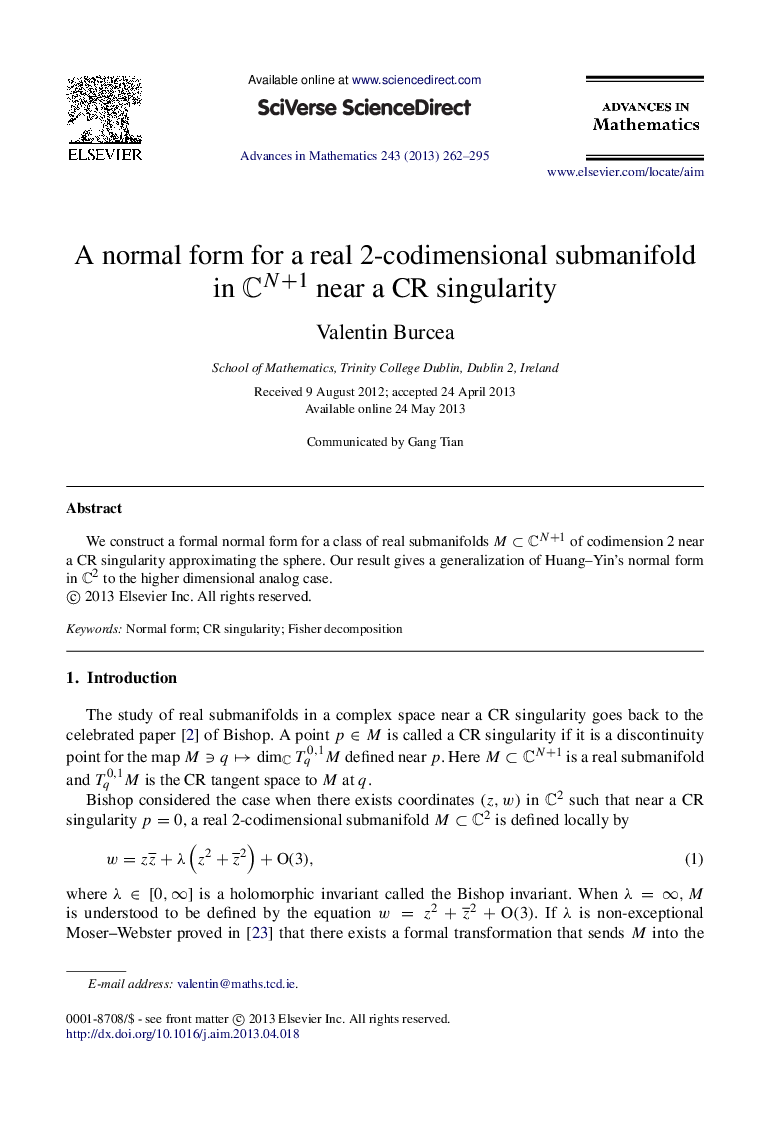 A normal form for a real 2-codimensional submanifold in CN+1 near a CR singularity