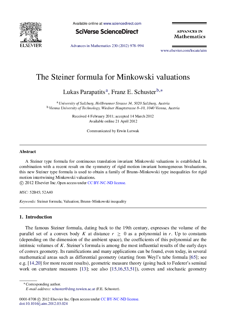 The Steiner formula for Minkowski valuations