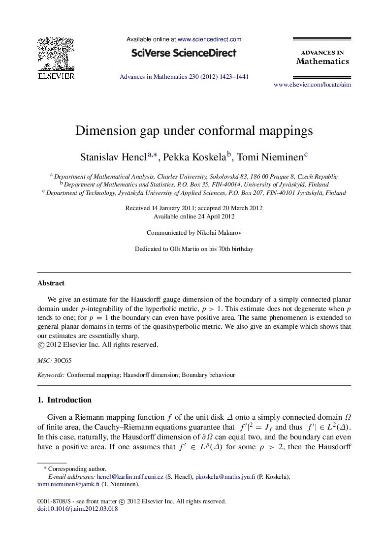 Dimension gap under conformal mappings